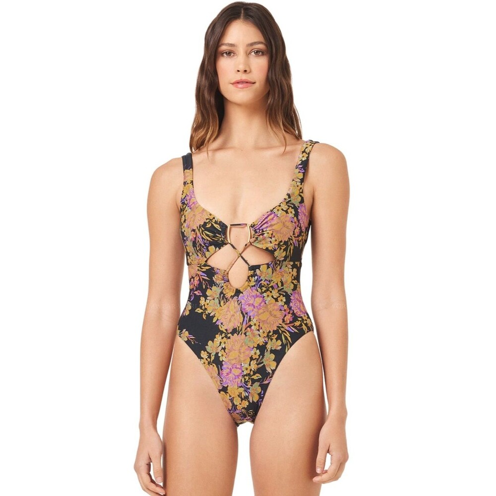 L* SPACE Byron Bay One-Piece Swimsuit black color and floral print size XS NWT
